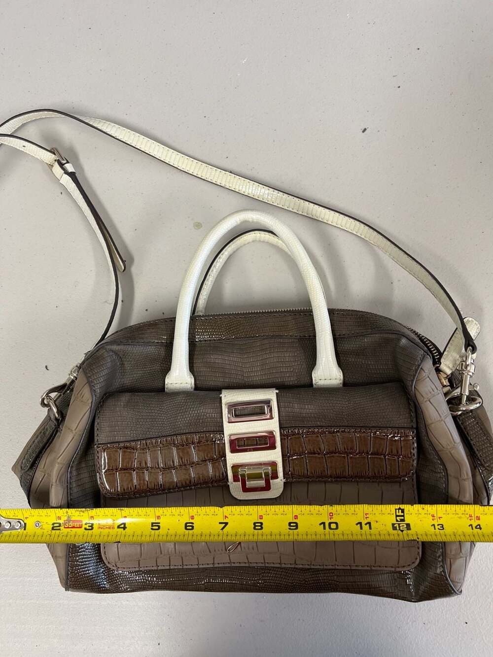 Guess Brown Crocodile Embossed Faux Leather Satchel Handbag